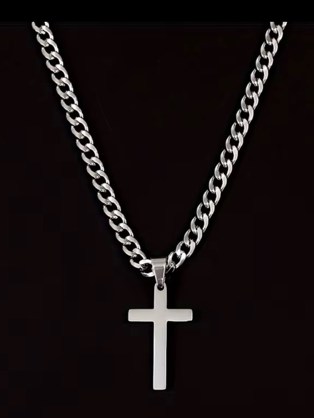 Men's Silver Cross Pendant Necklace - Polished Stainless Steel